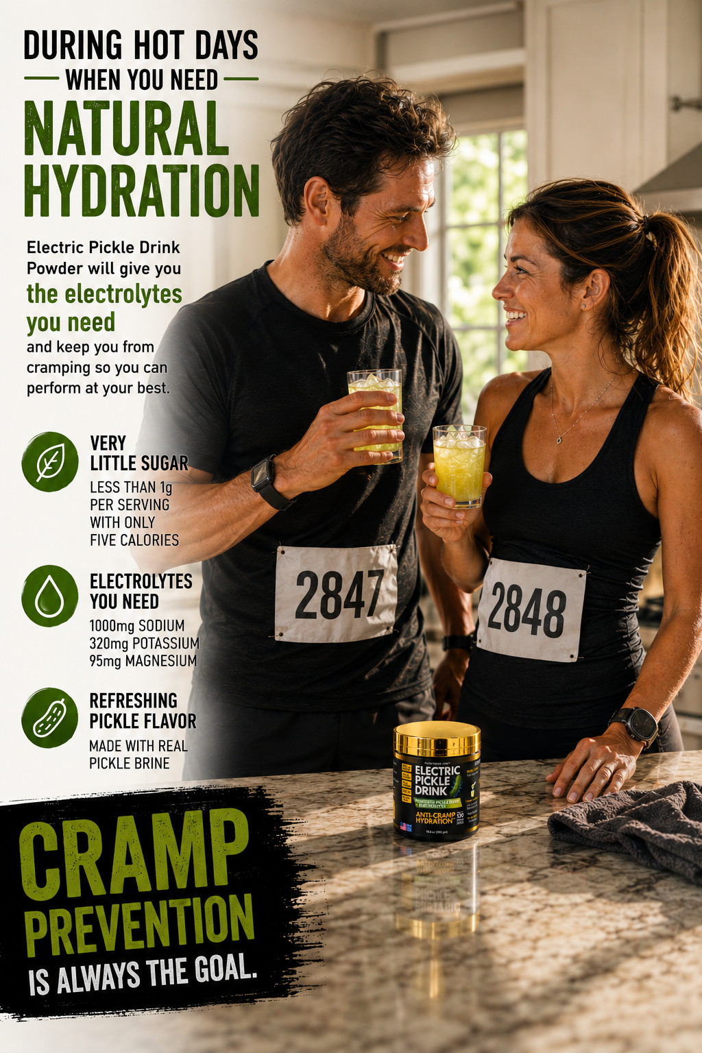 Electric Pickle Drink - Electrolytes Powder Drink Mix - Anti-Cramp Hydration - Relieve Cramps + Superior Electrolyte Hydration-(300G Tub) Equal to 120 pickle shots