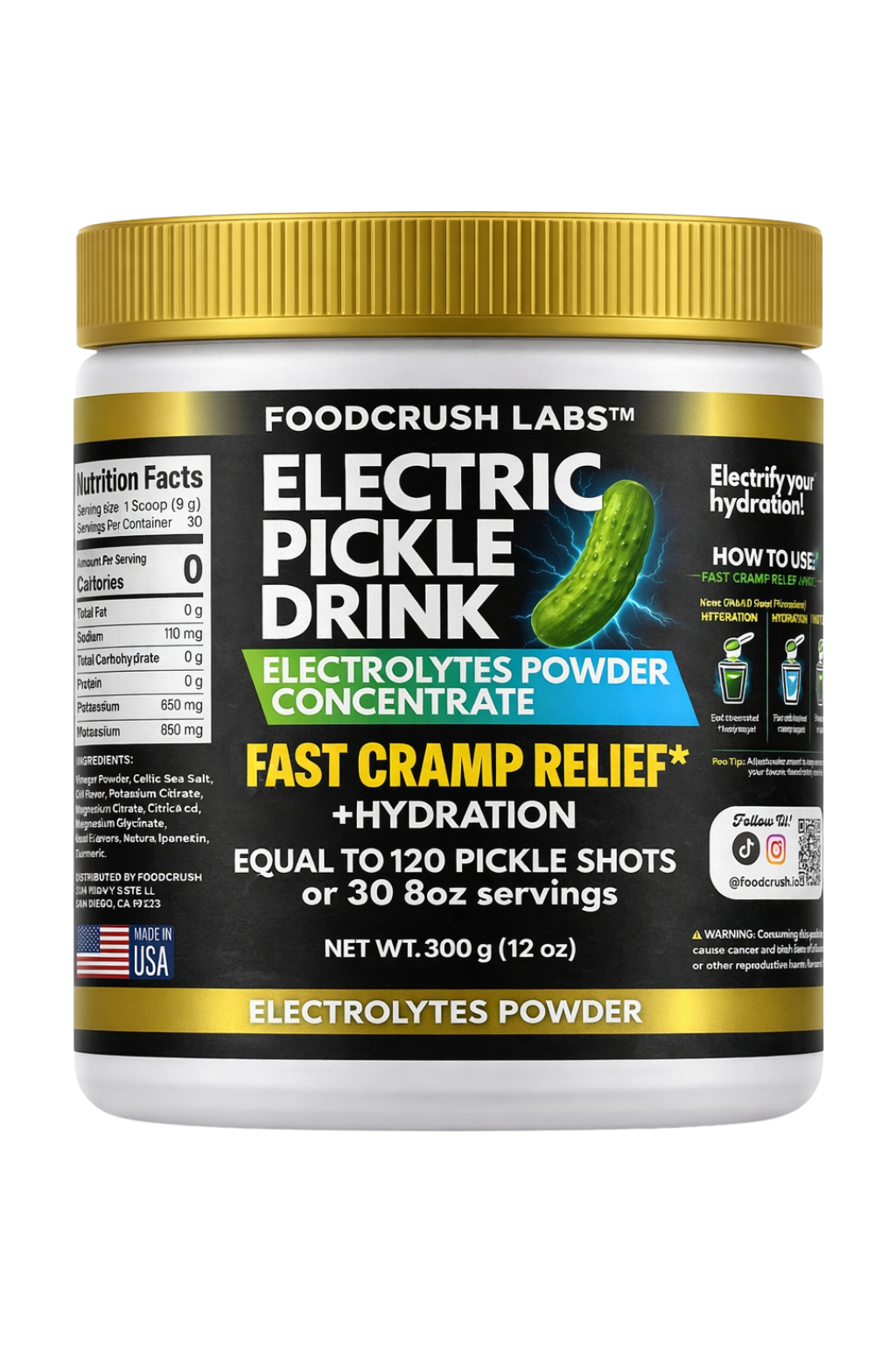 Electric Pickle Drink-Concentrated Electrolytes Powder-Relieve Cramps + Superior Hydration-Equal to 120 pickle shots