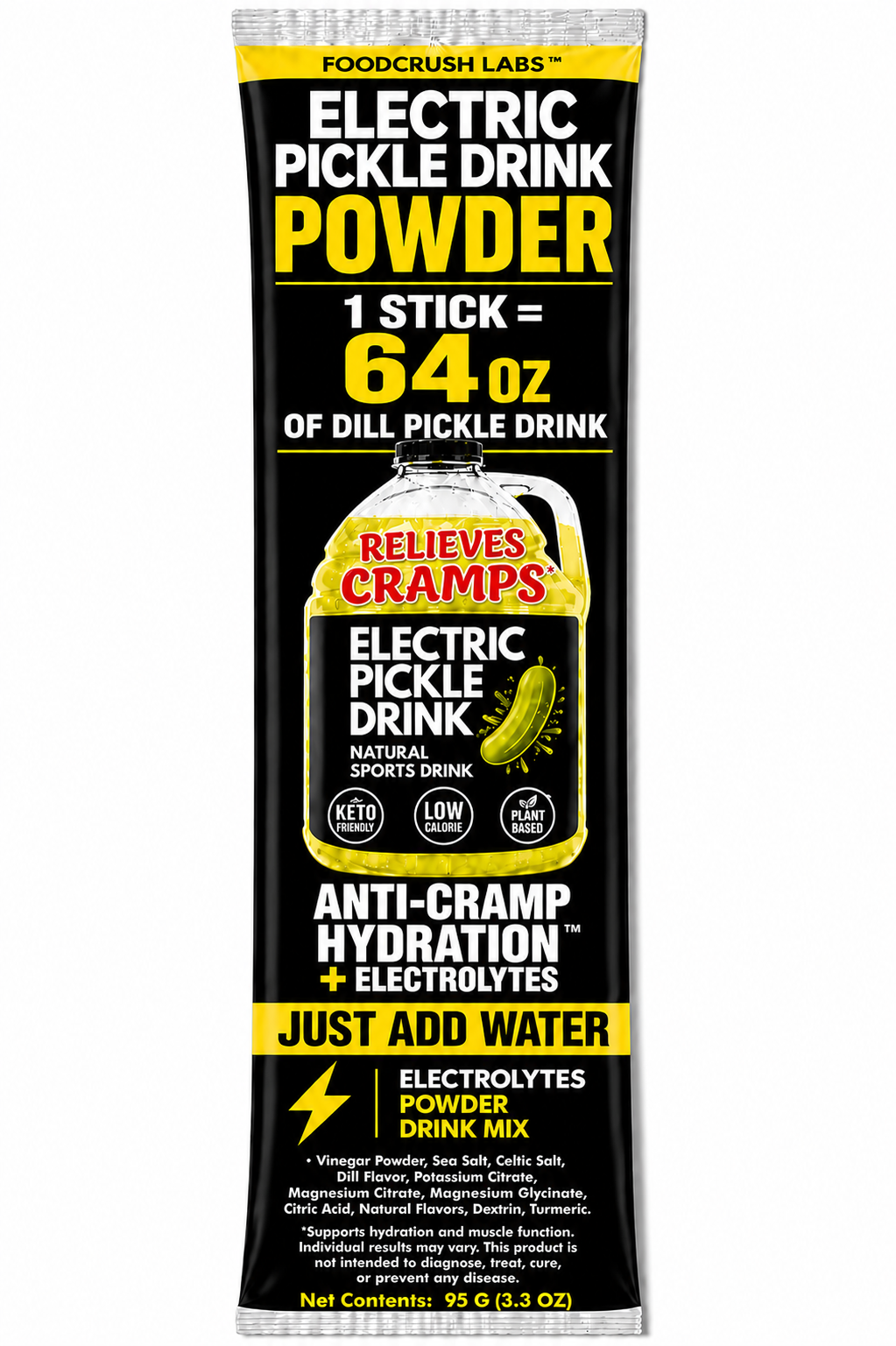 Electric Pickle Drink Powder-Makes 64 oz of Dill Pickle Brine w/Electrolytes-Anti-Cramp Hydration w/Celtic Salt-Alternative to sugary sports drinks & juice
