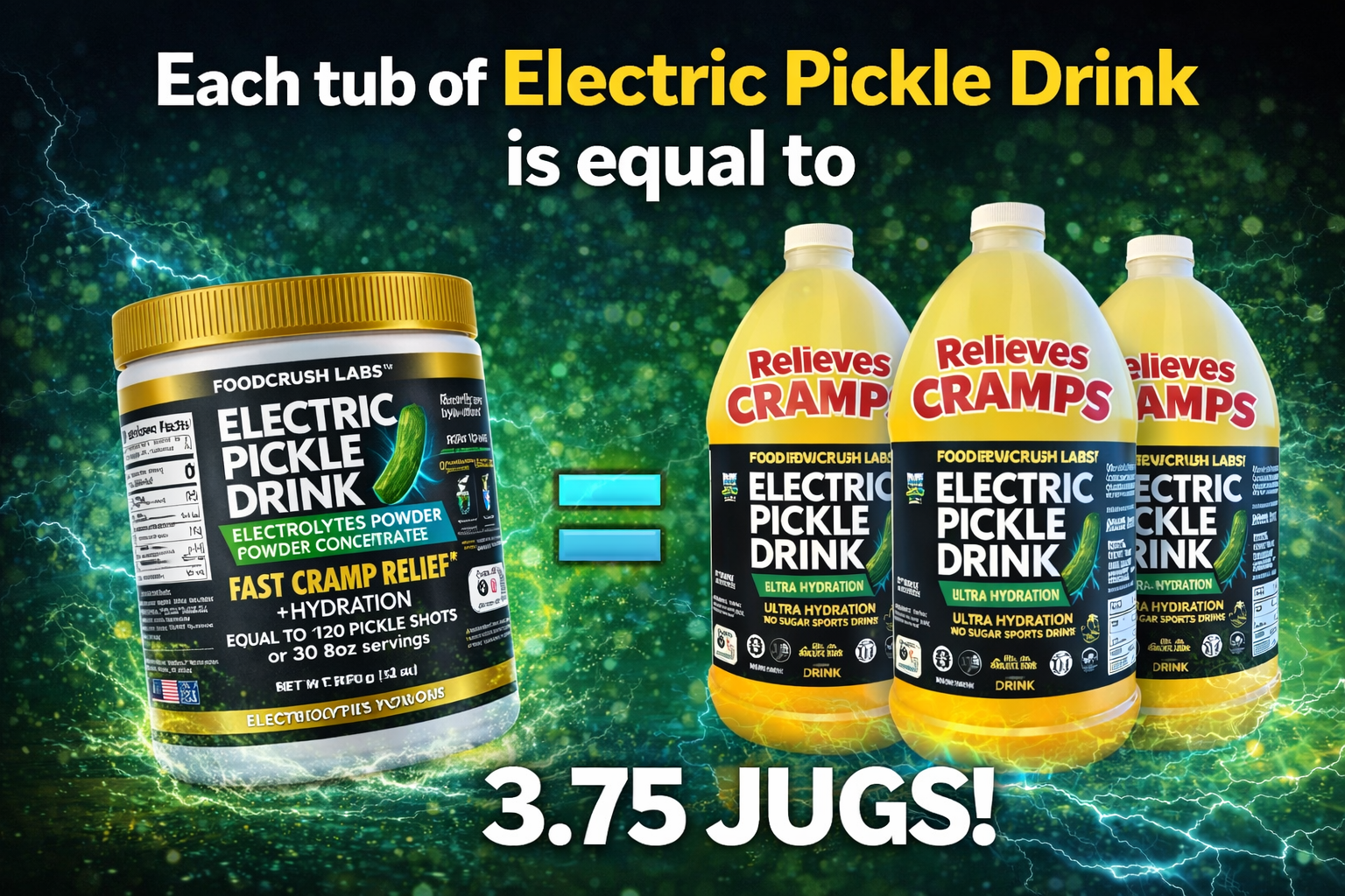 Electric Pickle Drink-Concentrated Electrolytes Powder-Relieve Cramps + Superior Hydration-Equal to 120 pickle shots